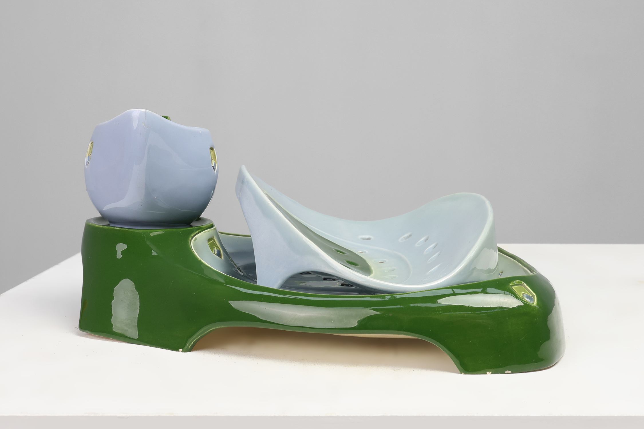 Rare Art Nouveau ceramic 3-piece asparagus set by Julius Dessler, Austria ca. 1900thumbnail